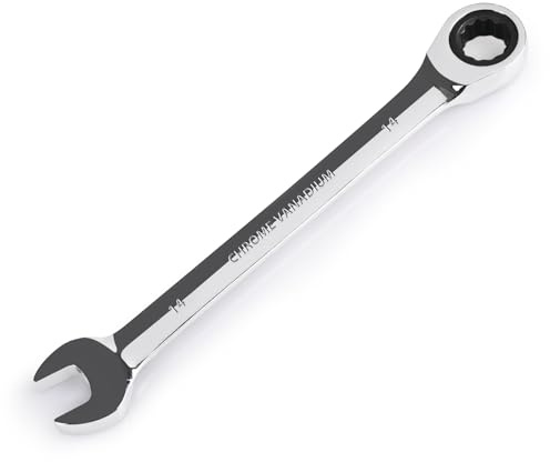 Egofine Llave combinada de trinquete de 14 mm, métrica, llave de engranaje de grado industrial con diseño de 12 puntos, trinquete de 72 dientes, acero al cromo vanadio