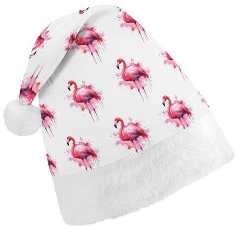 JKLQWH Weihnachtsmütze, Weihnachtsmütze, Partyhut mit Flamingo, Aquarell, Weihnachtsmannmütze für Erwachsene, Uni, klassische Weihnachtsmannmütze, extra dick, Weihnachtsmütze, Wintermütze, Neujahr,