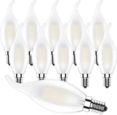 Zcexhph Ampoule LED Flamme E14,4W Ampoules Bougie Dimmable,C35 Ampoules LED Filament,Forme de Bougie Blanc Chaud 2700K,400LM,Mat,10 Pièces