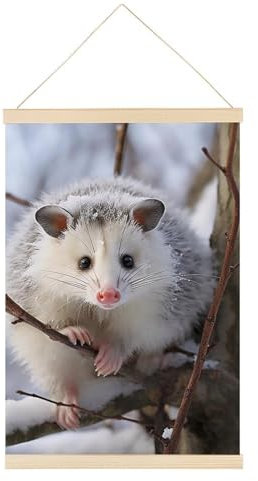 Opossum In Snow Magnetischer Posteraufhängerrahmen 60 x 39 cm, Holzmagnet, Leinwand, Kunstwerk, zum Aufhängen, Posterrahmen mit Seilmagnet für Poster, Drucke, Fotos, Bilder, Karten, Schriftrollen,