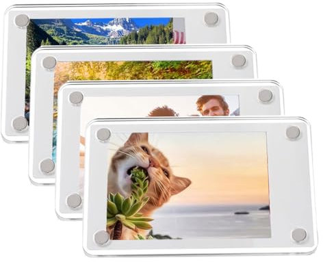 CPRNQY 4 Stück magnetische Bilderrahmen, klarer Doppelseitiger Fotoblock-Rahmen, Desktop-Anzeige