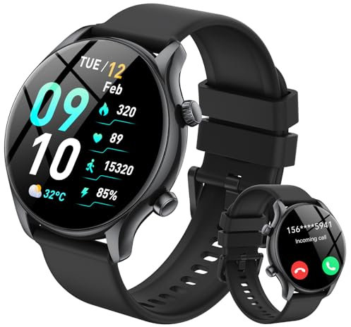 Smartwatch Herren Damen Rund mit Telefonfunktion, 1.39 HD Smart Watch, 100+ Sportmodi Sportuhr, Fitnessuhr Herren mit SpO2 Pulsuhr Schlafmonitor, IP68 Wasserdicht Uhr, für iOS Android, Schwarz