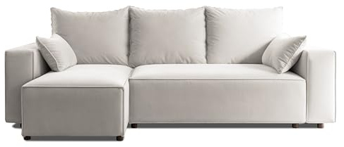 4ALL HOME Ecksofa mit Schlaffunktion Tobi 246x145 cm - Couch - Sofa mit Bettkasten - Eckcouch - L-Form - Schlaffsofa - Schlafsofa mit Bettkasten - Universal (Velo 621 Weißer Papirus)