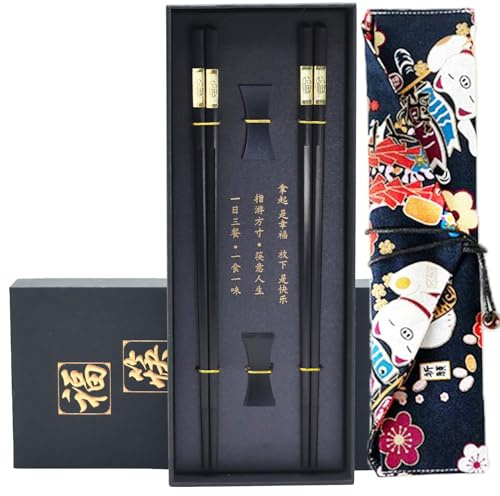 Fiberglas Spülmaschinenfeste Essstäbchen, 2 Paar Chinesische Stäbchen mit Halter und Tragetasche, Stäbchen zum essen, Sushi Rutschfeste Chopstick Geschenkset