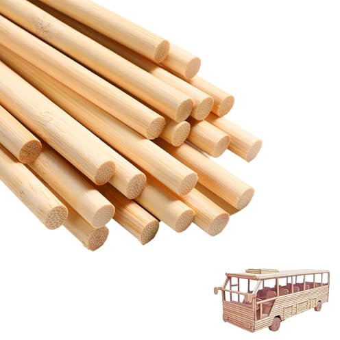 Holzstäbe aus Natur-Bambus – 30 Stück DIY Bastelstäbe – 20 cm lang, Ø 10 mm – Für kreative Projekte, Dekorationen und Modellbau – Robuste und umweltfreundliche Bastelmaterialien,Holzdübel zum Basteln