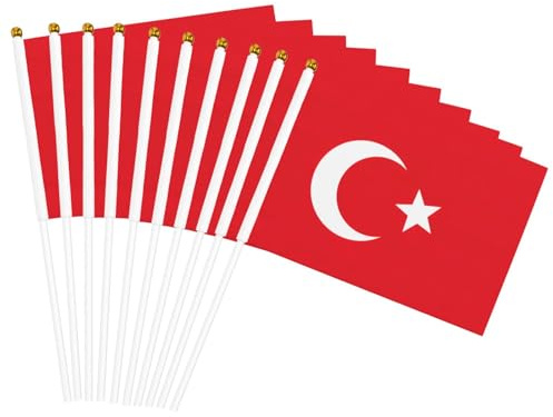 Mini bandiera della Turchia su bastone, 12,7 x 20,3 cm, decorazione per feste, parate, festival, eventi, celebrazioni