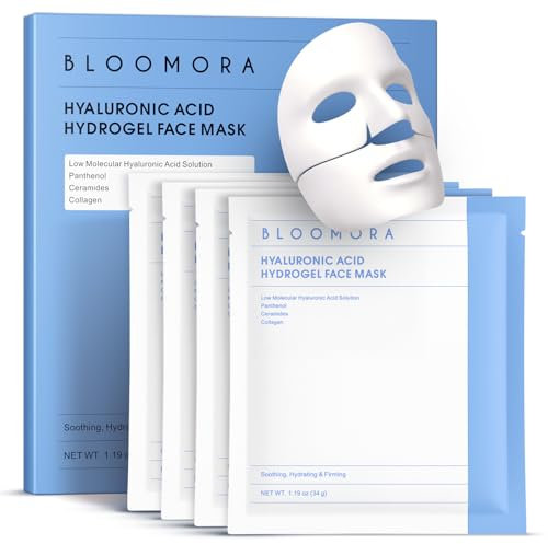 Hyaluronic Acid & Collagen Face Mask Overnight, Hydrogel Hydrating Facial Mask, Moisturizing & Tightening Low Molecular Solution, Collagen Skincare, Face Care & Self Care for Women 34g*4ea