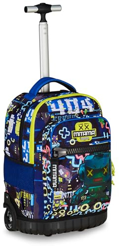 Mitama Trolley Scuola Run Maxi GAMING404, Blu, Doppio Scomparto, Tasca Frontale, 2 Tasche Laterali, Scuola Elementare e Tempo Libero, Bambino
