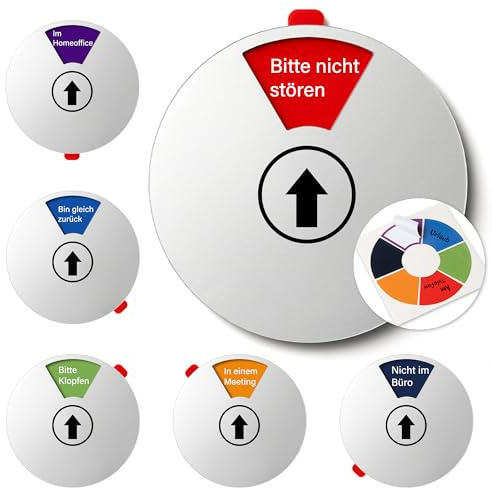Büro Türschild 6 Optionen Bitte nicht stören, In einem Meeting, Im Homeoffice, Nicht im Büro, Bin gleich zurück, Bitte klopfen, Geschäfts-Statusanzeige für den Arbeitsplatz, 15 cm Silber 1 Stück