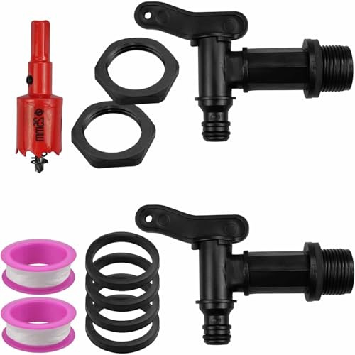 2 STK Auslaufhahn für Regentonne, Kunststoff Wasserhahn für Regentonne, Regeneimer-Auslaufhahn, Regentonnenhähne Regenfass Adapter mit Dichtung und Lochöffner für Heim Garten Wassertank Anschlüsse