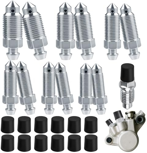 Seconero 24 Stück Bremsen Entlüften Hohlschraube 6 Größen mit Kappe | Entlüftungsschraube für Bremsen, Motorrad, Fahrrad, M6x1mm, M7x 1mm, M8x1,25mm, M10x 1mm, M12x1mm, M10x1,25mm