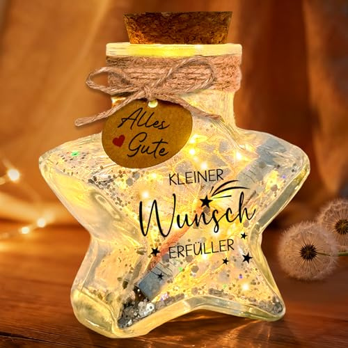 Regalo de dinero, regalo de deseos, Navidad con luz LED, botella de estrella con corcho, pequeña tarjeta adhesiva, regalo de dinero, cumpleaños, bautizo, confirmación, boda