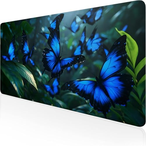 Alfombrilla Ratón XXL 1200x600x3mm, Azul Alfombrilla Escritorio Mariposa Mouse Pad Gaming con Base de Caucho Antideslizante e Impermeable Almohadilla Teclado, Protector Escritorio para Oficina D1-180