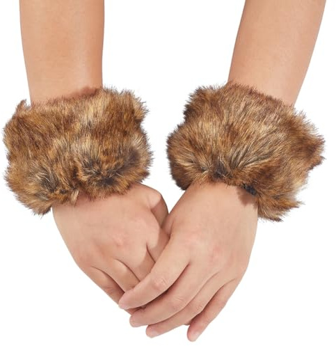 CABODYALS 1 Paar Brauneeee Kunstpelz Manschetten Handgelenk Armstulpen Kamel Winter Kurze Plüsch Flauschmanschette Überärmel Flauschige Armbänder Ärmel Pelzige Handschuhe Für Damen Armband Cosplay Par