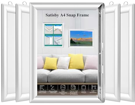 Satisby 5 Pack Bilderrahmen DIN A4 SilberAluminium Frontöffnung Rahmen Bilderrahmen für 21 x 29,7cm Fotos, Bilder, Poster, Kinderzeichnungen, Einfach Wandmontage Wechselrahmen Kinderbilder a4 | Silber Aluminium Frontöffnung Bilderrahmen a4 Fotos, Bilder, Poster, Kinderzeichnungen Kinderbilder