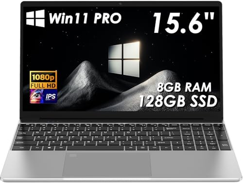 Kayoote Laptop Win 11 Pro de 15.6 Pulgadas, Celeron 5205U, 8 GB de RAM, SSD de 128 GB, portátiles con reconocimiento de Huellas Dactilares, Pantalla FHD, Wi-Fi, BT, cámara Web