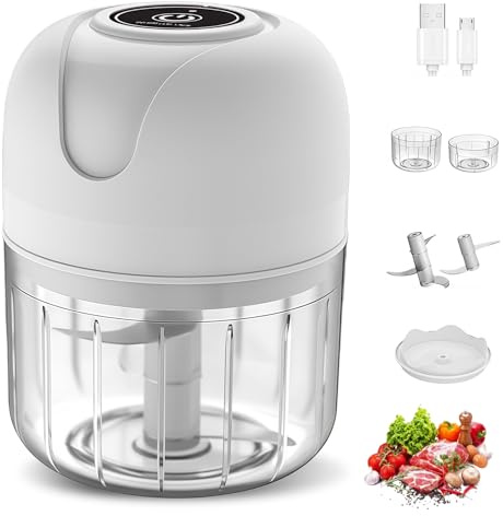 BAIFULAI Mini Tritatutto Elettrico, Taglia Cipolle, 100 ml e 250 ml, Corpo della Tazza, Tritatutto Multiplo con Porta USB, Ricaricabile, Tritatutto per Tagliare e Macinare