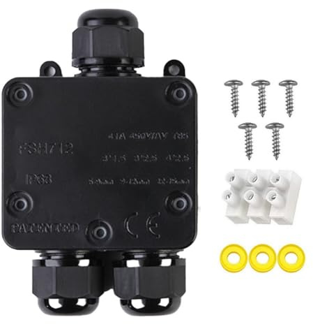 Opatiny Outdoor Waterproof IP68 3-Way Junction Box with 5-9mm Cable Connector, PA66 Nylon Gland, 41A 450V Rating, for LED Street Garden Lights and Tunnel Lighting, Black