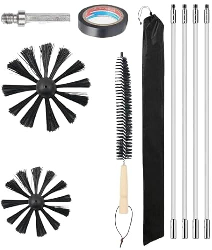 32 Piece Professional Flexible Chimney Sweep Kit with 25 Durable Rods and Multiple Brush Heads for Flue Cleaning Efficient Soot and Creosote Remover for Fireplaces Stoves with Storage Bag