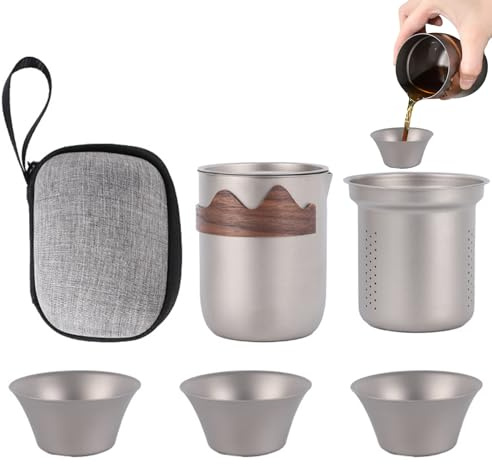 Vaisselle à thé en titane pour camping, camping, Kung Fu avec tasse à thé, pour randonneurs, pique-nique, jardin, pêche, festivals de musique en plein air, terrasse, bureau à domicile