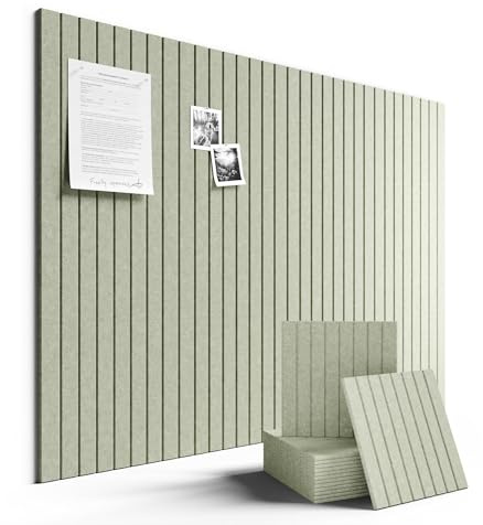 LeKuni Stor filttavla för kontor, 120 x 90 cm, set med 12 väggpaneler i filt med självhäftande och häftstift, fototavla, memo/display för skola, hem, kök, salviagrön