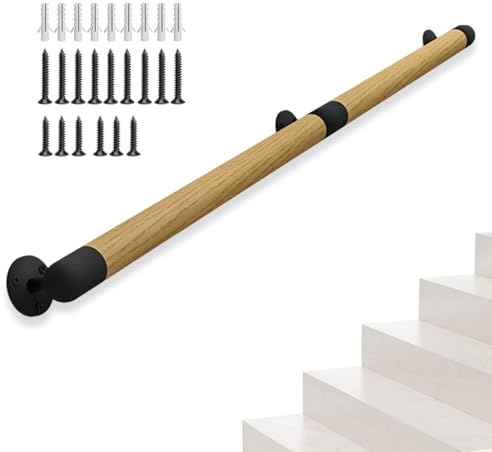 Yalitrca 120cm/4FT Wooden Handrails for Stairs, Indoor Stair Rods, Hand Rails for Outdoor Steps, Non-Slip, Safety, Wood Hand Railings for Elderly, Children, Disable People