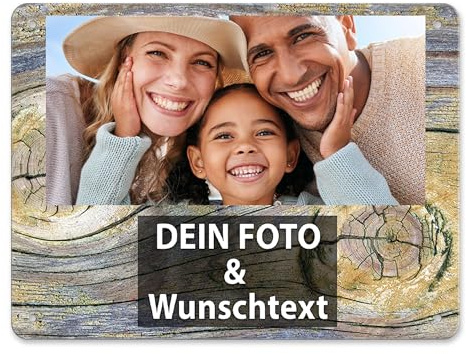 Blech-Schild mit Foto und Text selbst gestalten/Personalisierbar mit eigenem Bild als Metall-Poster / A5 (15x20cm) im Querformat/Holz 3