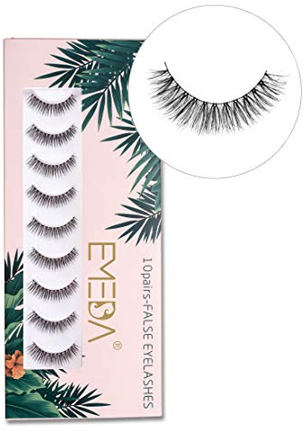 10 pairs False Eyelashes Natural Look Eyelashes Soft Fake Lashes 100% Handmade Lashes Reusable Eye Lash Transparent Band 1 Pack by EMEDA 002 Style