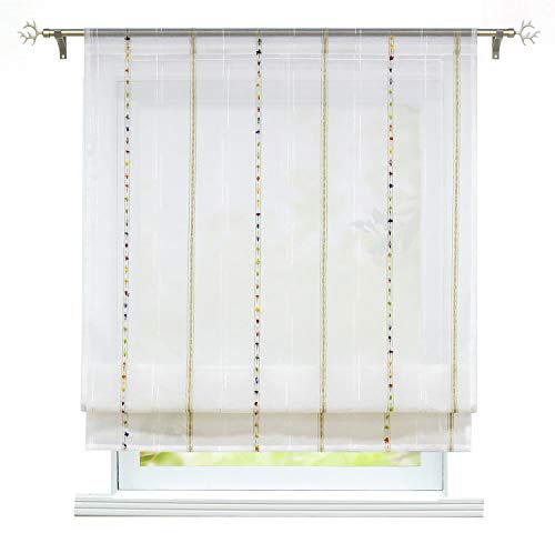 ESLIR Raffrollo mit Tunnelzug Gardinen Wohnzimmer Raffgardinen Transparent Modern Vorhänge mit bunten Knäuel Leinen BxH 120x140 cm 1 Stück