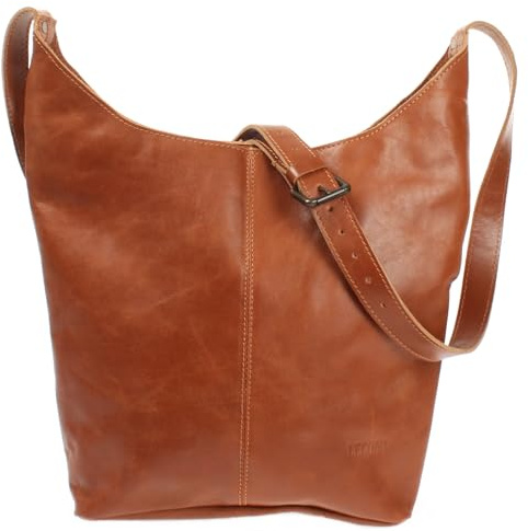 LECONI große Umhängetasche Damen Schultertasche praktische Ledertasche für Frauen Beuteltasche Vintage-Style Damentasche Shopper aus echtem Leder 34x34x11cm LE0055