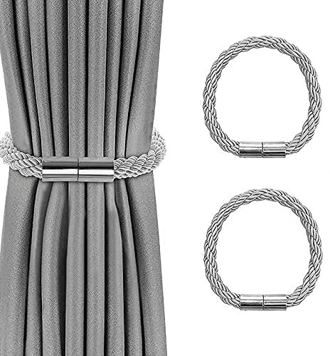VEGCOO 2 Stück Magnetische Vorhang Raffhalter, Grau Raffhalter für Vorhänge mit Magnet, Raffhalter für Gardinen Halterung Vorhang Halter Gardinenhalte Dekoration Gardinen zubehör