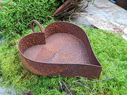 terracotta-toepfe-de Herz 12 cm aus Metall in Edelrost Hochzeit Trauer Grab Garten Deko Rost Muttertag Valentinstag