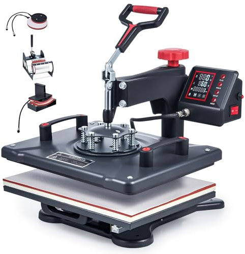 CREWORKS Transferpresse 38x30cm Hitzepresse Heat Press Heißpresse 360 Grad Schwenkbar DIY Mulitifunktional Sublimation Wärmepresse (38x30cm Upgrade 5 in 1)