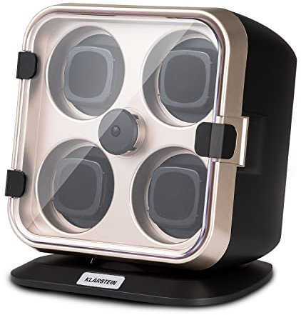 Klarstein Uhrenbeweger für Automatikuhren, Automatik-Uhrenbeweger für 4 Uhren, Automatikuhr Uhrenbeweger mit Acryl-Tür, Automatischer Uhrenbeweger, Blaue LEDs, Watch Winder Box mit 4 TPD Einstellungen
