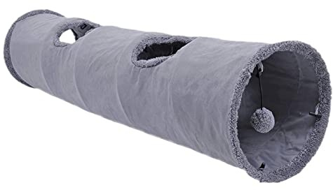 WOOLUCK Tunnel per Gatti con Fori per Spioncino, Pieghevole Giocare Tube con 2 Fori e Sfera Sospesa, per Gatti da Interni (Dia 30 * 130cm)