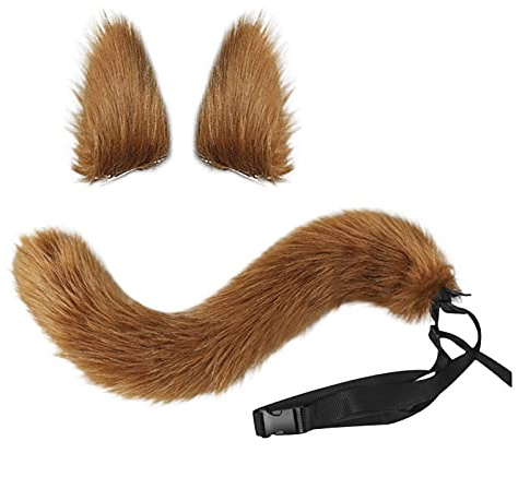 FakeFace Halloween Cosplay Kostüm Katze Ohren und Schwanz Set, Kunstpelz Tier Katze Fuchs langen Schwanz Ohren Kit Halloween Tier Thema Party Kostüm Cute Hair Clips Party Requisiten