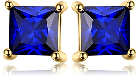 JewelryPalace Fyrkantiga 0,6ct Skapade Safir Stiftörhängen Silver 925 Damer, Blå Smyckesuppsättning Gult Guld, Guldpläterade örhängen Silver ädelstenar Flickor, Stiftörhängen Silver Små Sten Kvinnor