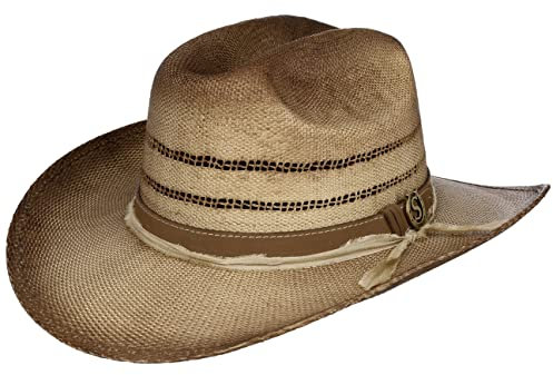 Stetson Caluca Western Toyo Strohhut Hut aus 100% Toyo-Stroh Authentischer Cowboy-Stil Damen Herren Frühjahr Sommer Hellbraun XXL (62-63 cm)