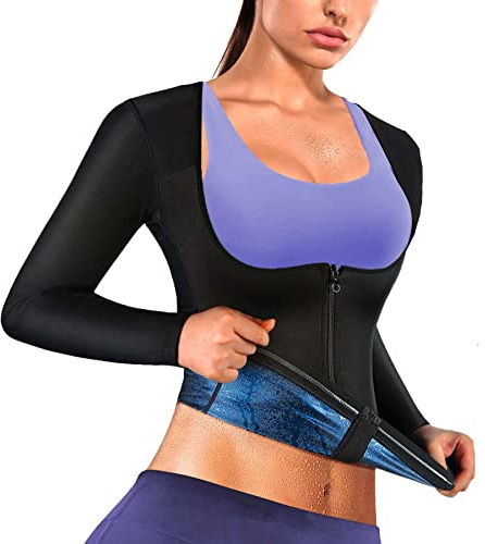 REMEBSWEAT Sauna Suit Shirt For Women Weight Loss Waist Trainer Sweat Vest Workout Fajas Long Sleeve