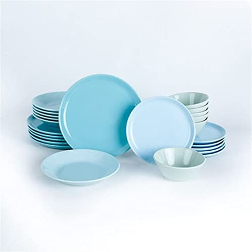 Stoviglie Blu Turchese sfumato in gres 24 Pezzi compatibili con stoviglie da tavola per 6 Persone Piatti da Portata Vintage (Blu)