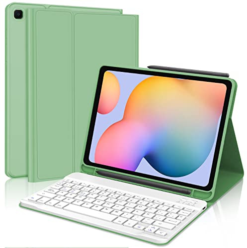 Funda Teclado para Samsung Galaxy Tab S6 Lite 2024/2022/2020 10.4 Pulgadas | Keyboard QWERTY Español Ñ, Bluetooth Magnético Desmontable Capa Teclado con Soporte para Lápiz, Verde claro