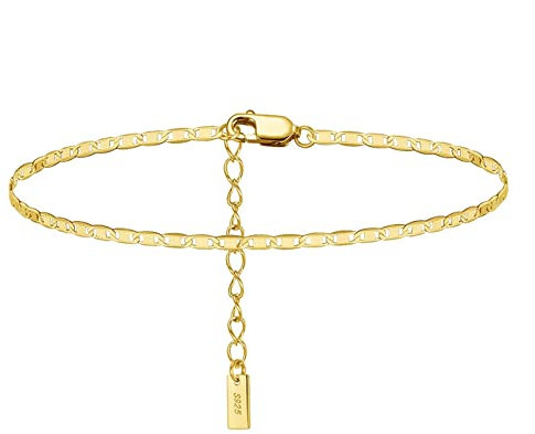 Daesar Fußkettchen für Damen, Fußkette Silber 925 Vergoldet 2MM Bohnenkette Fußkettchen Gold 26CM Strand Urlaub