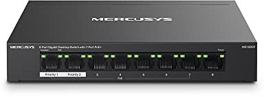 TP-Link Mercusys MS108GP PoE+ Switch 8 Porte Gigabit con 7 PoE+, 30W per Porta PoE, 65W su Tutte le Porte, 802.3af/at, Cassa in Metallo, Durevole e Silenzioso, Sdoppiatore Ethernet, Plug&Play