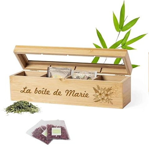 lotdevin Boite a The Bambou Personnalisable - Coffret tisanes et infusions personnalisé Prénom, Message et Logo [ Boite Bambou ]