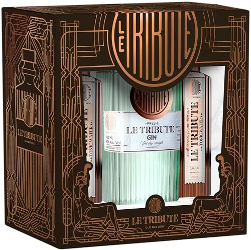 Le Tribute Gin & Tonic Set | 700 ml Premium Gin aus Spanien | 2×200 ml Le Tribute Tonic Water | G+T OnPack Geschenkset