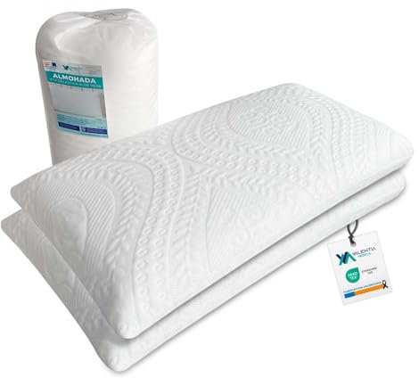 VALENTIA MEDICAL Pack 2 Almohada Viscoelástica con Aloe Vera 70cm – Funda Lavable y Doble Protección - Almohada Viscoelástica - Almohadas Cervicales para Dormir - Fabricada en España + Oeko-Tex