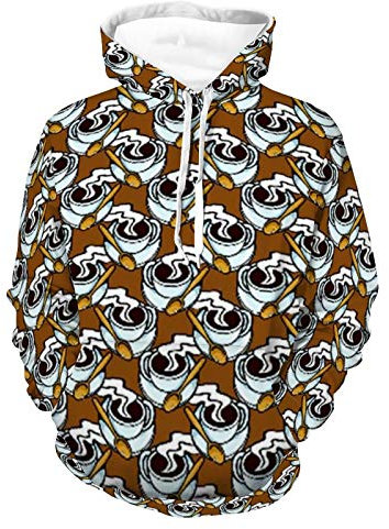 FJAUOQ Sweat à capuche doux pour la peau imprimé 3D unisexe à manches longues pour l'automne, Café avec cuillères dorées, M