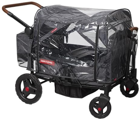 Radio Flyer Voya Quad Stroller Wagon Rain Cover with Storage Bag, Black, Waterproof Stroller Cover for 4-Seater Wagon, Fast-Drying Design, Zippered Side Panel for Easy Access