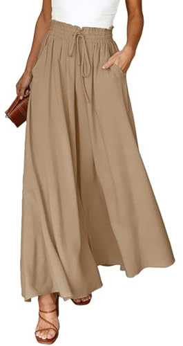 Voqeen Dambyxor, sommar, lätta, lediga, palazzo, breda byxor, fritidsbyxor, eleganta, enfärgade, marlenebyxor, vida ben, byxor med hög midja, elastiska fickor, dragsko