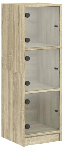 vidaXL Highboard, Beistellschrank mit Glastüren, Sideboard mit viel Stauraum, Schrank Kommode Hochschrank Wohnzimmer Schlafzimmer, Sonoma-Eiche